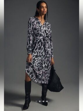 Anthropologie Animal Print Long Sleeve Midi Dress by Cloth and Stone